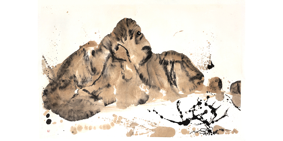 Tiger Mountain<br/> Chinese ink and coffee on rice paper<br/> 121 cm x 183 cm<br/> ©Chloe Ho 2023