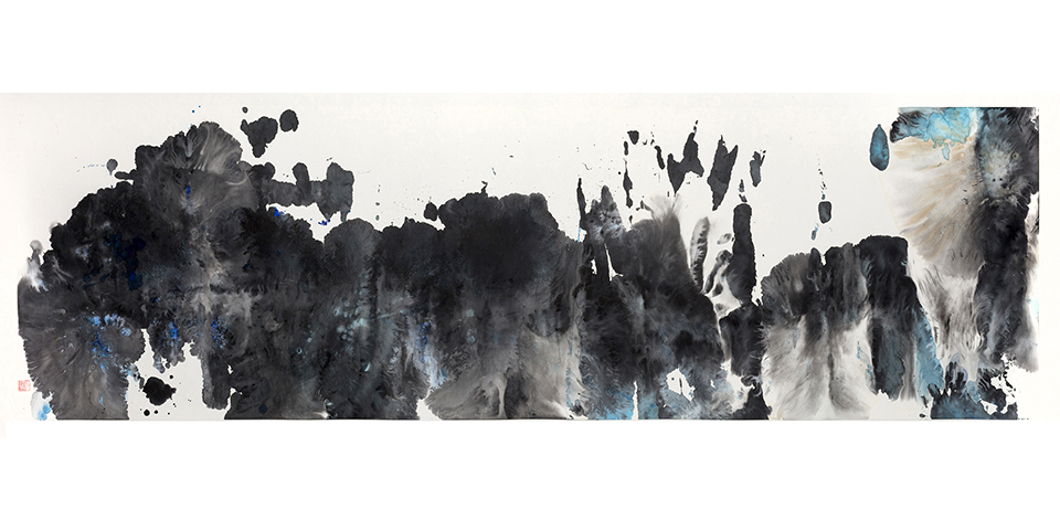 Blue Mountain<br/> Ink and colour on paper<br/> 60 cm x 170 cm<br/> ©Chloe Ho 2023